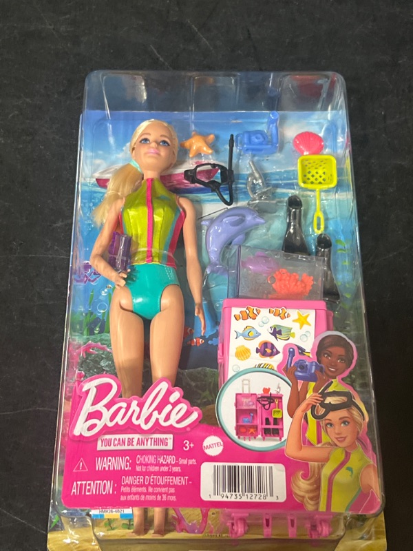 Photo 2 of Barbie Marine Biologist Doll and Accessories Mobile Lab Playset with Blonde Doll and 10+ Pieces
