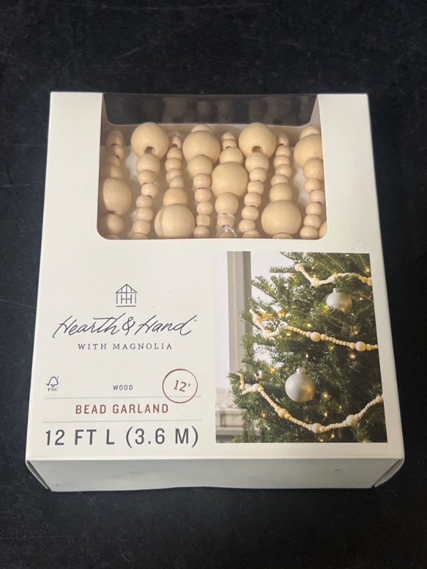 Photo 2 of 12' Decorative Wooden Bead Christmas Tree Garland - Hearth & Hand™ with Magnolia
