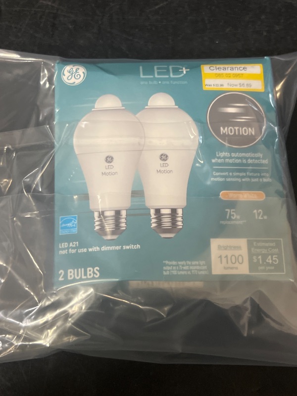 Photo 2 of GE LED+ Motion LED Light Bulb Warm White 75 Watt A21 Bulbs Medium Base 2pk
