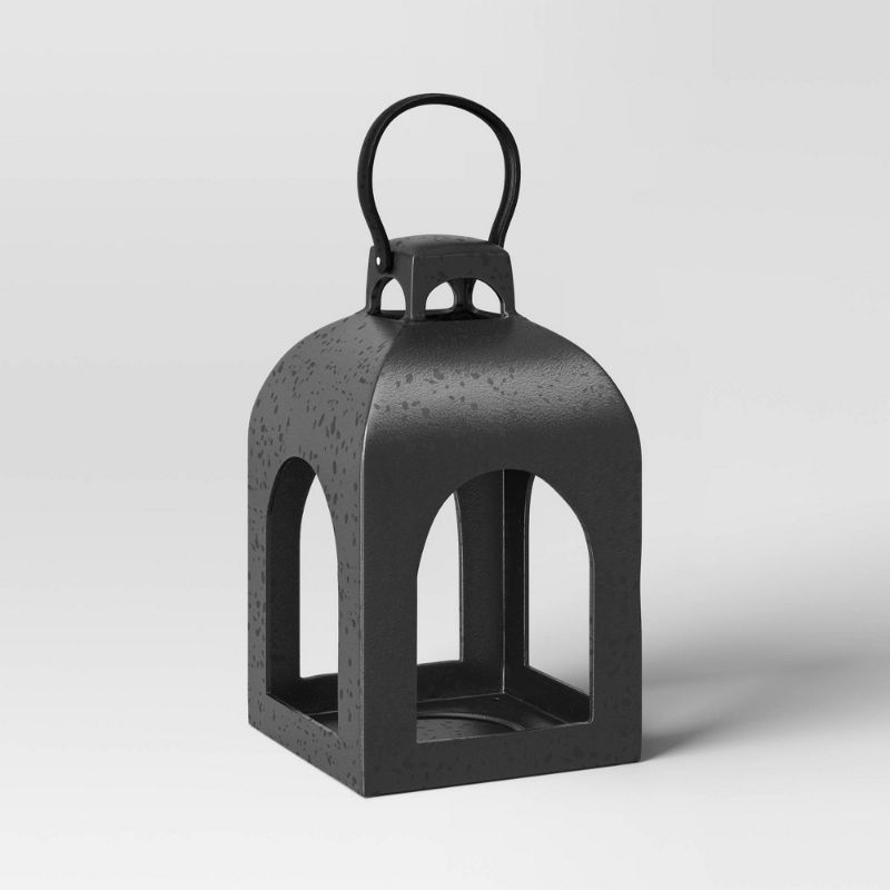 Photo 1 of 13.5"x7.7" Pillar Cast Aluminum Outdoor Lantern Candle Holder Black - Threshold™
