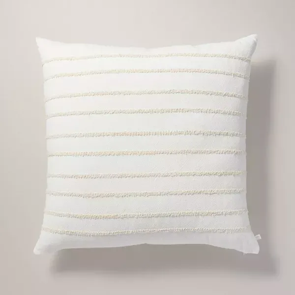 Photo 1 of 26"x26" Tufted Rib Stripe Euro Bed Pillow Cream/Natural: Cotton, Indoor, Removable Cover - Hearth & Hand™ with Magnolia
