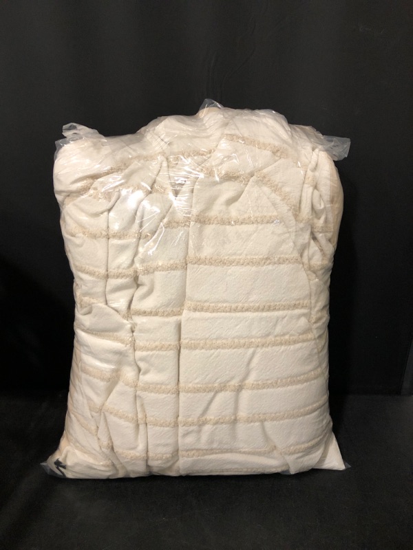 Photo 2 of 26"x26" Tufted Rib Stripe Euro Bed Pillow Cream/Natural: Cotton, Indoor, Removable Cover - Hearth & Hand™ with Magnolia
