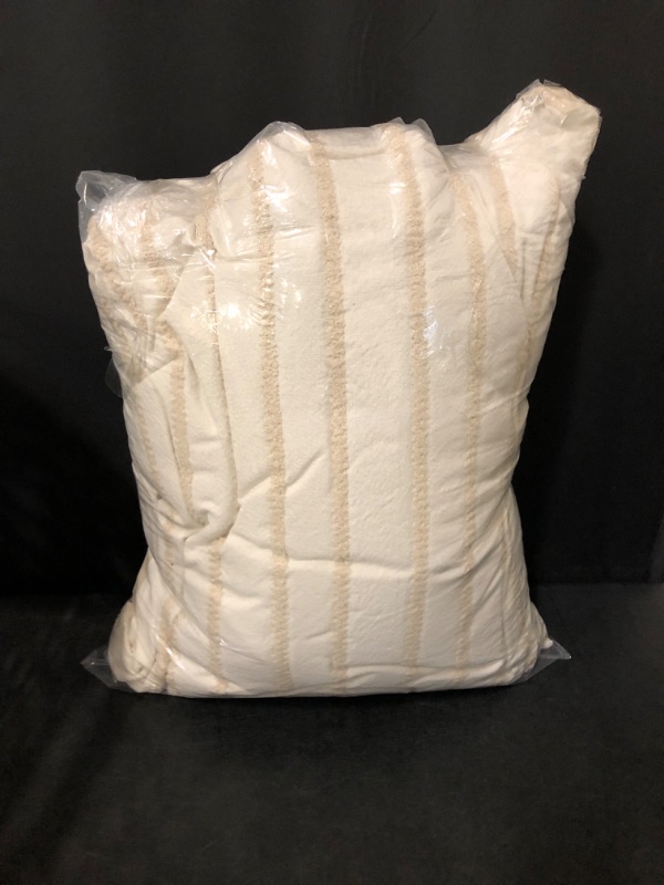 Photo 1 of 26"x26" Tufted Rib Stripe Euro Bed Pillow Cream/Natural: Cotton, Indoor, Removable Cover - Hearth & Hand™ with Magnolia
