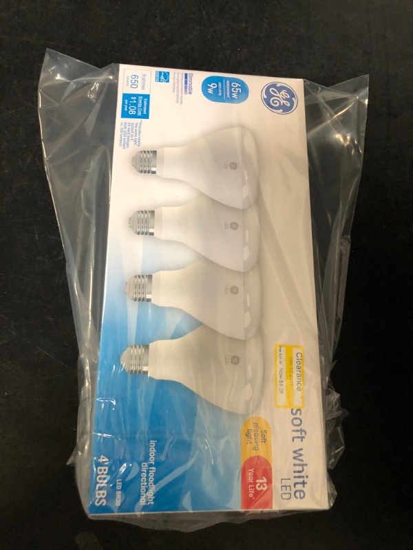 Photo 2 of GE 9W 4pk BR30 Indoor Soft White LED Medium Base Light Bulb
