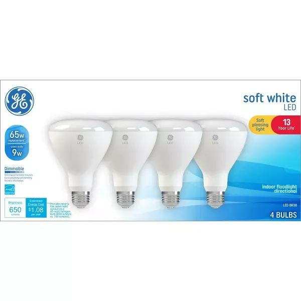 Photo 1 of GE 9W 4pk BR30 Indoor Soft White LED Medium Base Light Bulb
