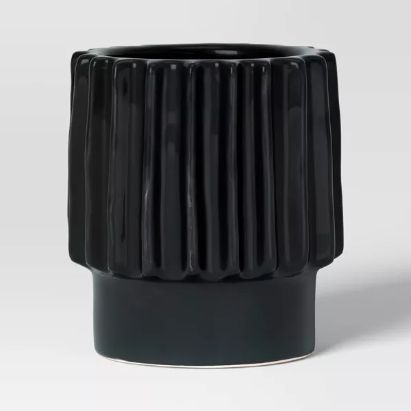 Photo 1 of Geared Ceramic Indoor Outdoor Planter Pot Charcoal - Threshold™
