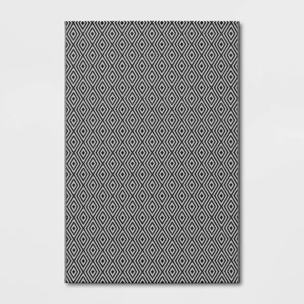 Photo 1 of 4'x6' Reversible Diamond Rectangular Loomed Indoor Outdoor Accent Rug Black - Room Essentials™
