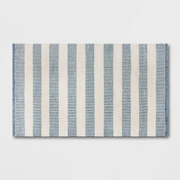 Photo 1 of 2'6"x4'2" Rectangular Hand Made Woven Outdoor Accent Rug Striped Ivory/Blue - Threshold™ Designed with Studio McGee
