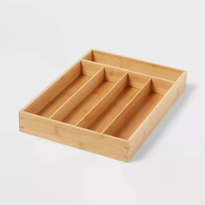 Photo 1 of Bamboo 5 Compartment Flatware Drawer Organizer Brown - Brightroom™
