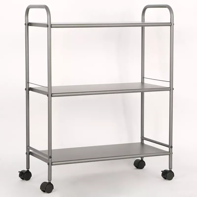 Photo 1 of 3 Shelf Wide Utility Storage Cart Gray - Room Essentials™: Steel Rolling Organizer with Wheels, Multipurpose
