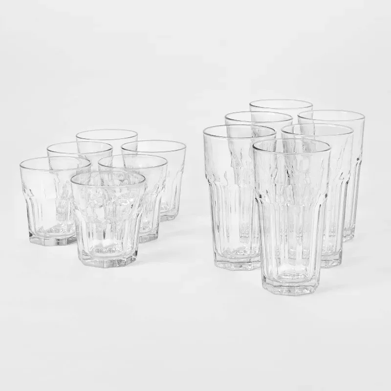 Photo 1 of 12pc Glass Tremont Tall and Short Faceted Tumbler Set - Threshold™
