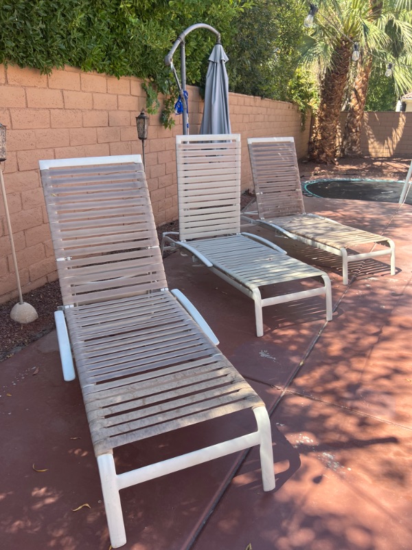 Photo 1 of 3-ALUMINUM CHAISE LOUNGE CHAIRS W VINYL STRAP ROLL