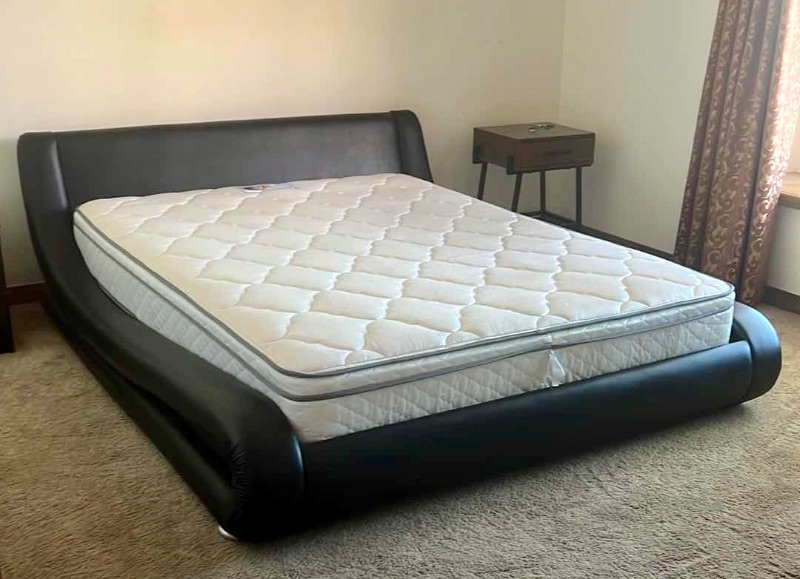 Photo 1 of BLACK LEATHER FRAMED QUEEN BED W SLEEP BEAUTY MATTRESS