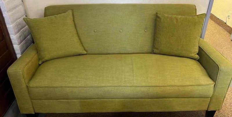 Photo 1 of MID CENTURY MODERN GREEN SOFA W 2 DECORATIVE PILLOWS 68" x 31" H35"