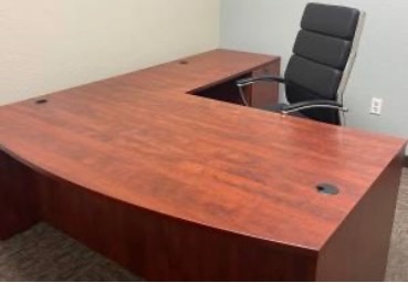 Photo 1 of CHERRY BOWFRONT W DRAWERS EXECUTIVE OFFICE DESK  71" x 88" H39" (CHAIR NOT INCLUDED)