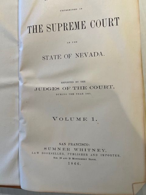 Photo 3 of 15-RARE ANTIQUE LEGAL BOOKS "NEVADA SUPREME COURT REPORTS"  PUBLISHED 1865 VOLUMES 1-15 