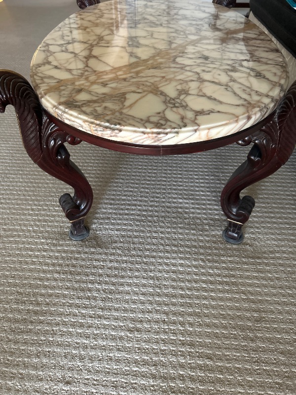 Photo 1 of VINTAGE VICTORIAN STYLE COFFEE TABLE W MARBLE TOP 49" X 26" H 18"