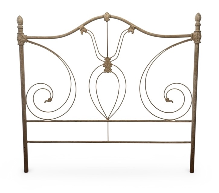 Photo 1 of VINTAGE STYLE WROUGHT IRON HEADBOARD W ARCHED SCROLLWORK & DECORATIVE FINIALS 59" X 54"