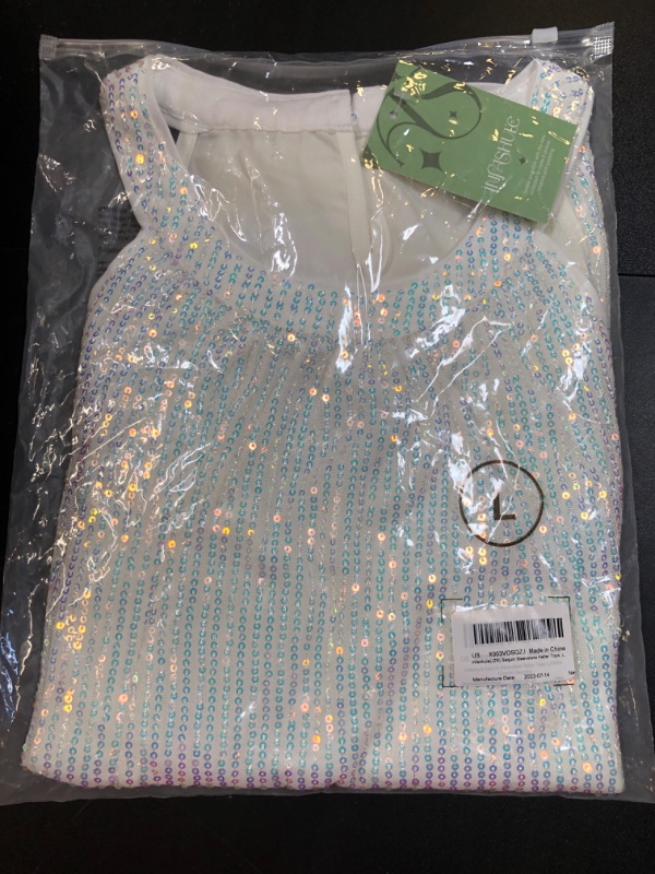 Photo 2 of Infashule Women's Sequin Tops V Neck Glitter Tank Camisole Tops Sleeveless Dressy Party Cocktail Vest Shirt Large 054-white Colorful Sequins