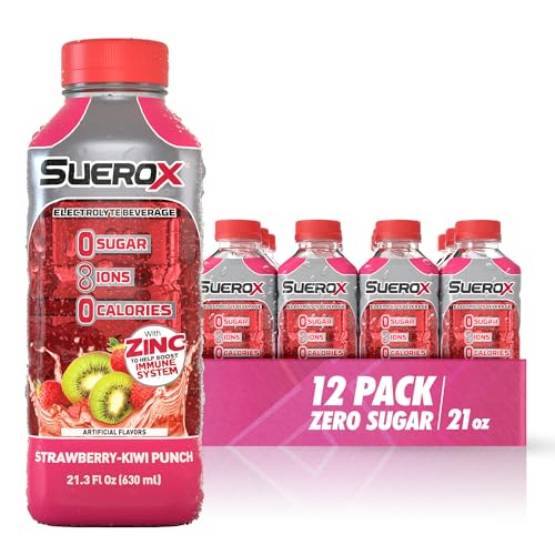 Photo 1 of SueroX Zero Sugar Electrolyte Drink, Strawberry-Kiwi Punch, 21 oz, 12 Ct, Size: 21 fl oz (BB 04NOV2025)