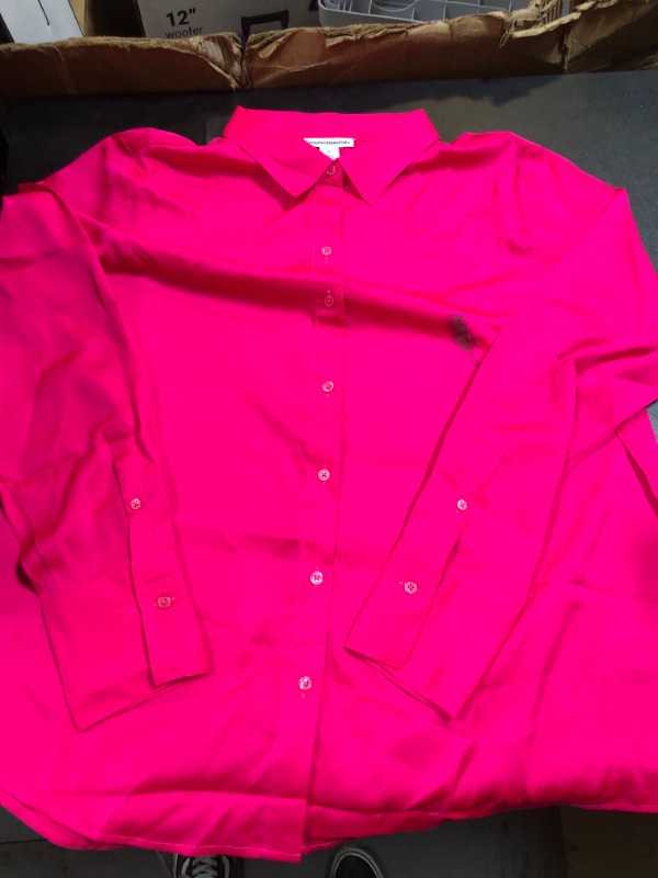 Photo 1 of Amazon Essentials Women's Classic-Fit Satin Button Down Blouse (Available in Plus Size) X-Large Neon Pink