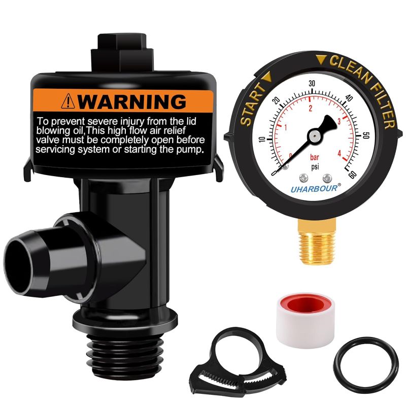 Photo 1 of Pool Filter Pressure Gauge with Air Relief Valve, Pool Pressure Gauge with Replacement for Air Relief Valve, 98209800 Air Relief Valve Compatible with Pentair Pool Filters
