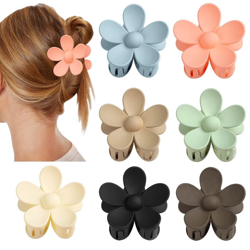 Photo 1 of Flower Claw Clip 7 PCS Claw Clips, Hair Clips For Women Non Slip, Claw Clips for Thick Hair Women Girls Gifts, 7 Colors
