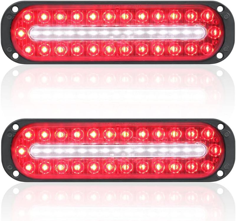 Photo 1 of AT-HAIHAN Pack of 2 Oval Red LED Trailer Stop Brake Turn Signal Tail Lights with White Reverse Light, DOT Compliant Waterproof Surface Mount Safety Lighting
