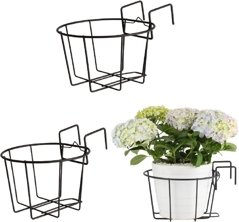 Photo 1 of TreeLen 3Pack 10inch Railing Planters Outdoor Balcony Hanging Baskets for Plants Fence Planters Metal Potted Stand Indoor Porch Railing Planters Flower Pot Holder
