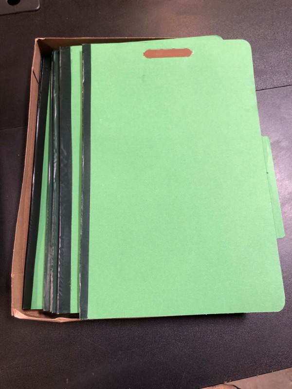 Photo 2 of Pendaflex Classification Folders, Standard, 2 Dividers, Embedded Fasteners, 2/5 Cut Tab, Dark Green, Legal, 10/BX (29033) Dark Green Folder