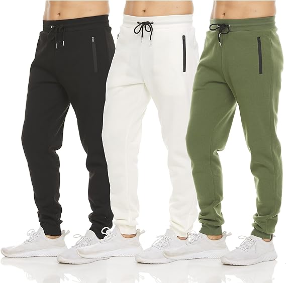 Photo 1 of PURE CHAMP Mens 3 Pack Fleece Active Athletic Workout Jogger Sweatpants for Men with Zipper Pocket and Drawstring Size L