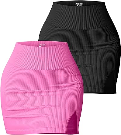 Photo 1 of OQQ Women's 2 Piece Skirts Basic Casual Versatile Stretchy Ribbed Split High Waist Mini Skirt
