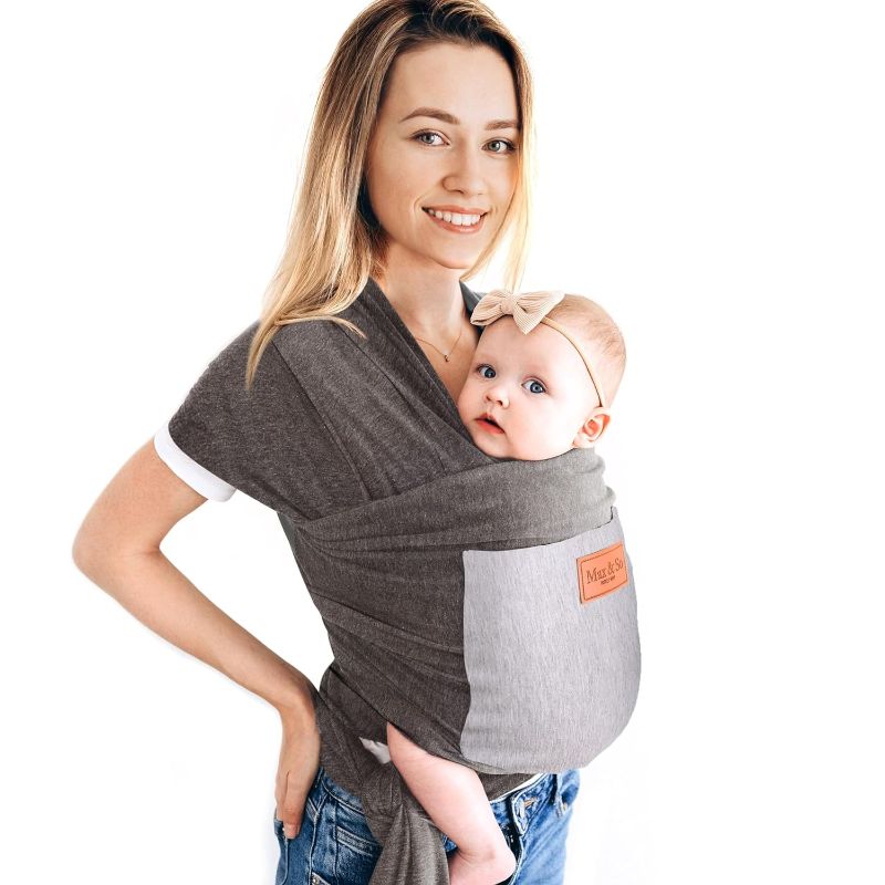 Photo 1 of Baby Wrap Baby Carrier Newborn to Toddler Premium Cotton Baby Sling Baby Wraps Infant Newborn Carrier Baby Holder One Size Fits All Baby Wearing Wrap with Front Pocket by Max&So
