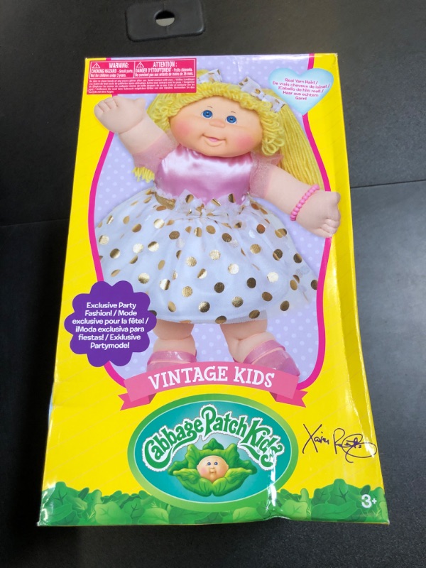 Photo 3 of Cabbage Patch Kids Classic Doll with Real Yarn Hair, 16" - Original Vintage Retro Style Adoptable Baby Doll - Officially Licensed - Gift for Girls - Blonde/Blue Eyes