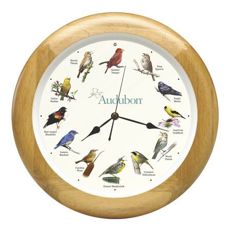 Photo 1 of Singing Bird Audobon on the Hour Oak Finish 13 X 13 Solid Wood Wall Clock
