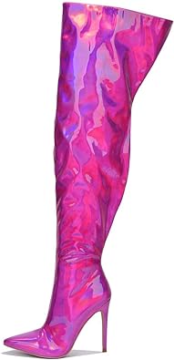 Photo 1 of Cape Robbin Bemilia Metallic Boots Women - Thigh High Boots for Women - Women's Over-the-Knee Boots with Zippered Pointed Toe - Stiletto Thigh High Heels Long Fashion Boots 7.5