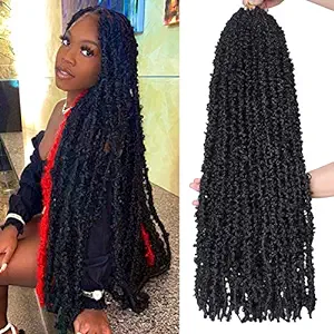 Photo 1 of Leeven 30 Inch Long Butterfly Locs Crochet Hair 6 Packs Distressed Locs Crcoeht Braids Hair Natural Black Pre looped Synthetic Messy Goddess Butterfly Soft Locs Crochet Hair Extensions 1B#
