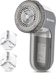 Photo 1 of BEAUTURAL Fabric Shaver and Lint Remover, Sweater Defuzzer with 2-Speeds, 2 Replaceable Stainless Steel Blades, Battery Operated, Remove Clothes Fuzz, Lint Balls, Pills, Bobbles Gray
