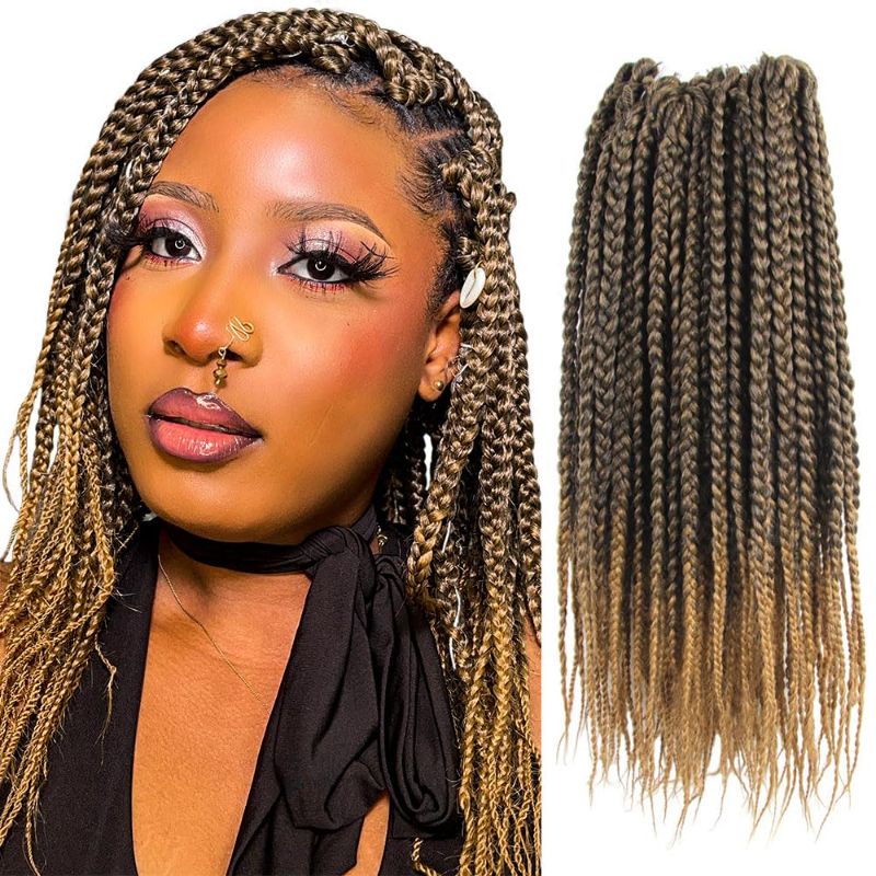 Photo 1 of BOHOBABE Box Braids Crochet Hair 14 Inch 8 Packs Prelooped, Medium Short 3X Knotless Crochet Box Braiding Hair, Three Tones Goddess Braid Ombre Honey Blonde (T27)
