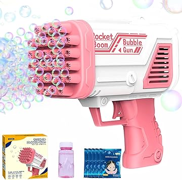 Photo 1 of Bubble  Bazooka, Bubble Machine 32 Hole Rich Bubbles, Bubble Blaster, Bubble Blower, Rocket Boom Bubble Machine Gun for Kids Toddlers, Party Favors Birthday Gift