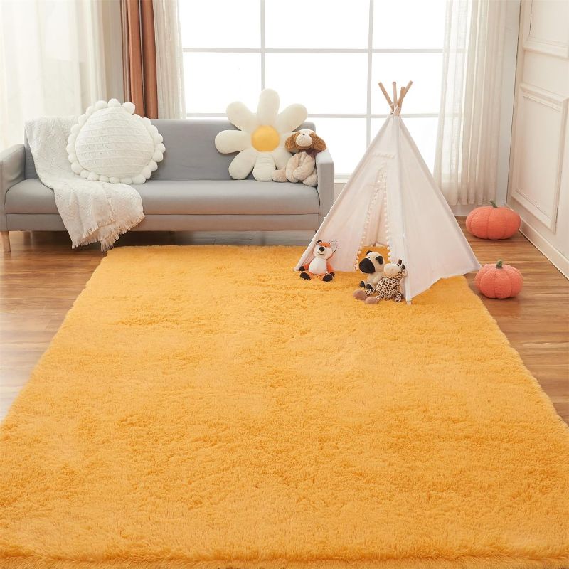 Photo 1 of Area Rugs for Living Room, Fluffy Orange 4x6 Clearance Bedroom Rug, Large Throw Shag Carpet for Nursery, Kids, Playroom Home Decor

