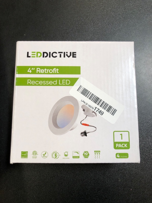 Photo 3 of 1 Pack 4 Inch LED Retrofit Recessed Lighting, 5CCT 4 Inch Can Lights Selectable 2700K-6000K Dimmable, 9W 630LM Recessed DownLights with Metal Smooth Trim- ETL and Energy Star Certified