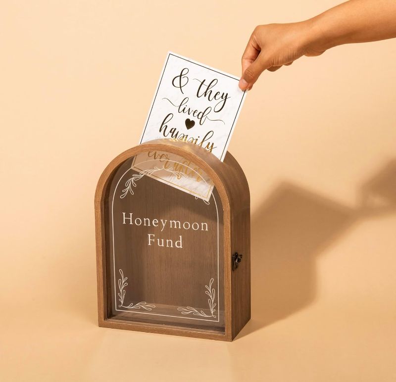 Photo 1 of Rustic Door Shaped Honeymoon Fund Box with Door | For Cards and Gifts at Weddings, Baby and Bridal Events, and Parties
