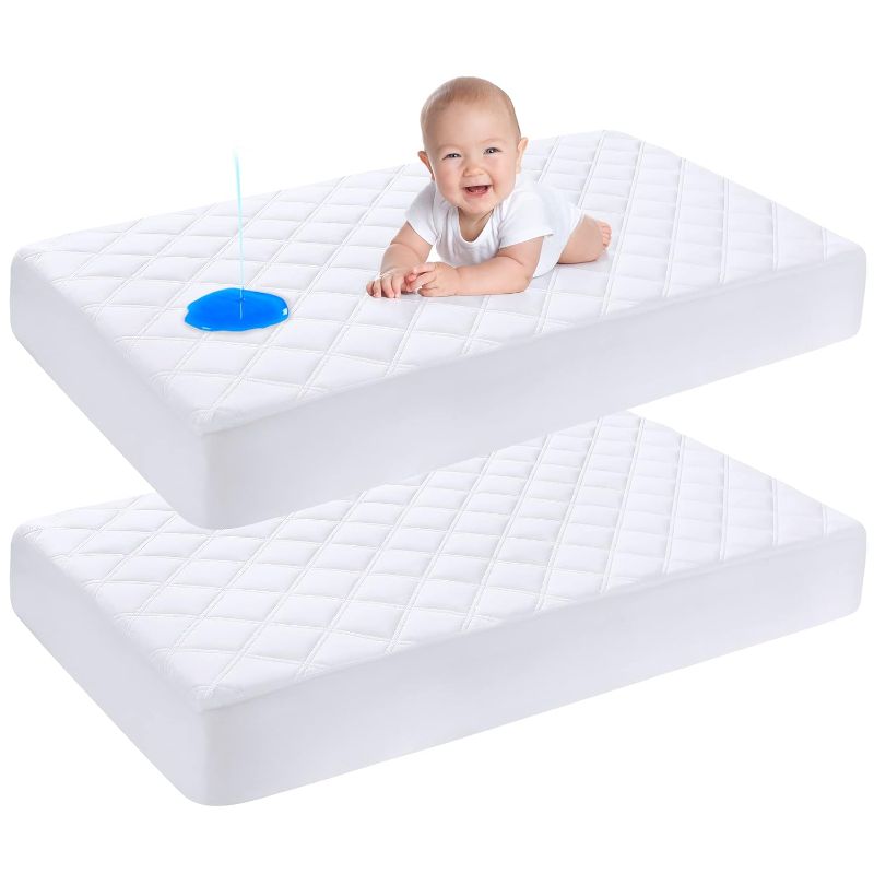 Photo 1 of Yoofoss Waterproof Crib Mattress Protector 2 Pack, Quilted Crib Mattress Pad Cover Ultra Soft and Breathable, Machine Washable Toddler Mattress Protector for Standard Baby Crib Size 52''x28''
