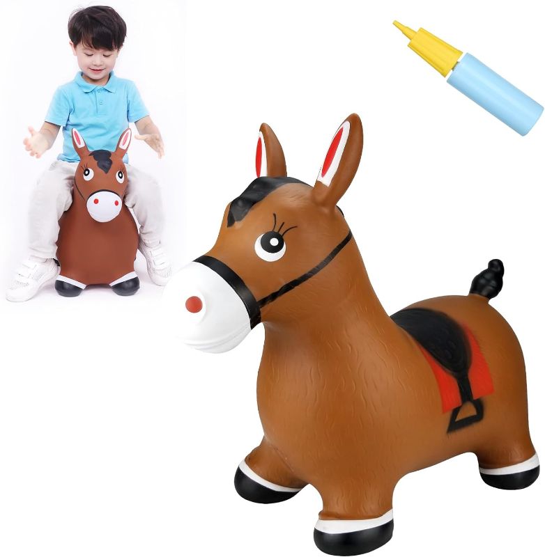 Photo 1 of INPANY Bouncy Horse Hopper- Brown Inflatable Jumping Horse, Ride on Rubber Bouncing Animal Toys for Kids/Toddlers/Children/Boys/Girls (Pump Included)
