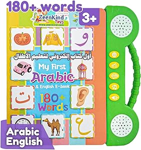 Photo 1 of 180+ Words English Arabic Learning Audio Books for Kids 3+ Years Old, Learn Arabic Talking Sound Book for Kid Toddler, Interactive and Educational Electronic Bilingual Toys with Music
