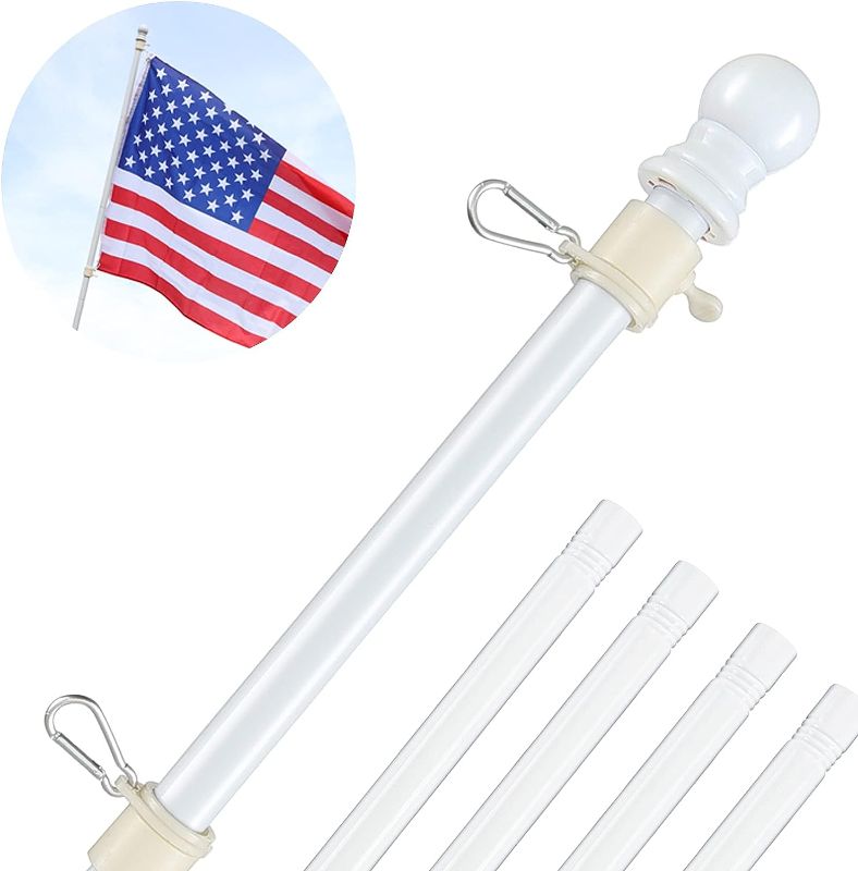 Photo 1 of White Flag Poles for Outside House - 5ft Tangle Free Flag Pole for House,Heavy Duty Metal Flagpole Hardware for 3x5 American Flags,Outdoor Flagpoles Mount for Porch,Car,Truck,Boat (without Bracket)
