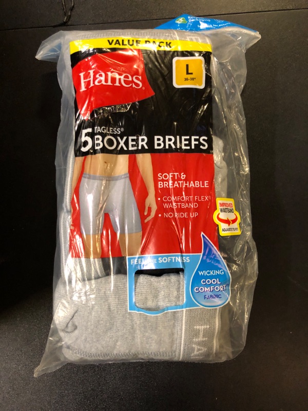 Photo 2 of Hanes Boxer Briefs, Cool Dri Moisture-Wicking Underwear, Cotton No-Ride-up for Men, Multi-Packs Available 5 5 Pack - Black/Gray Large