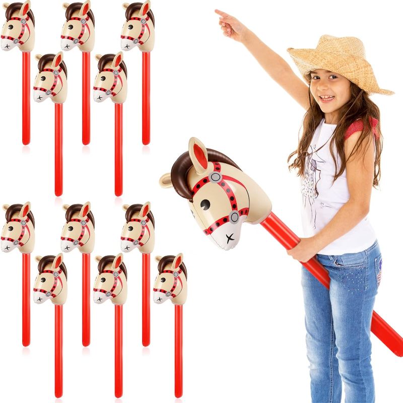 Photo 1 of 12 Pieces Inflatable Stick Horse for kids Horsehead Stick Balloon Cute Horse Sticks Inflatable Horse Cowgirl Party Decorations for Horse Themed Birthday Party Baby Shower, 37 Inches (Lovely Style)
