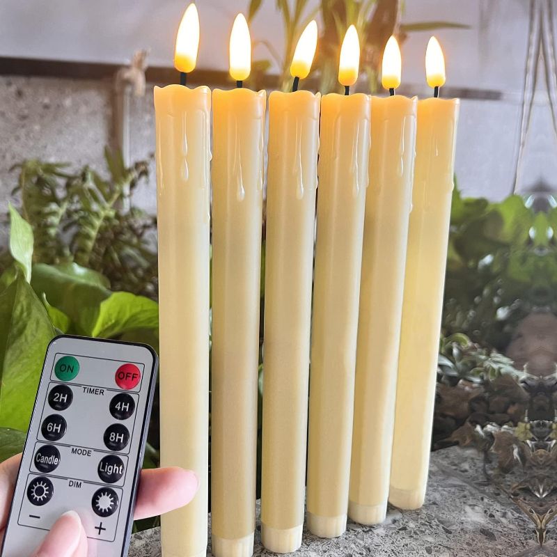 Photo 1 of 3D Led Flameless Flickering Battery Operated Powered Taper Candles with Remote,Electric Timer Fake Candle Like Real Wax,Realistic Candlesticks for Valentine's Day Table/Windows/Wedding Decor
